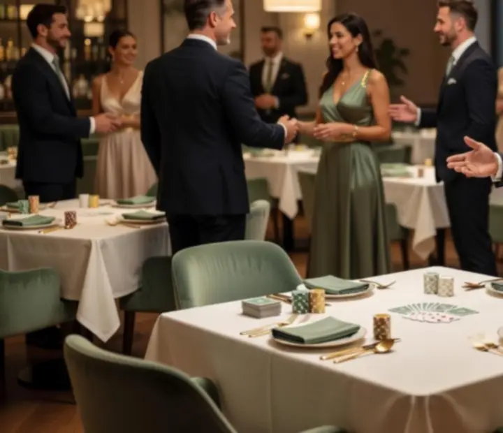 Elegancki stół pokerowy w jasnej restauracji podczas wieczoru Dwor Smaku