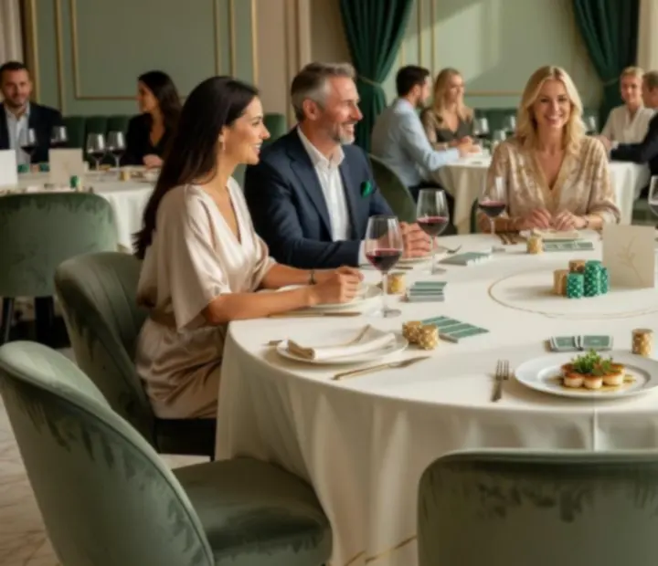 Elegancki stół w restauracji z kartami do gry i fine diningowym talerzem