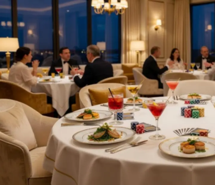 Elegancki stół w jasnej restauracji przygotowany na wieczór pokerowy