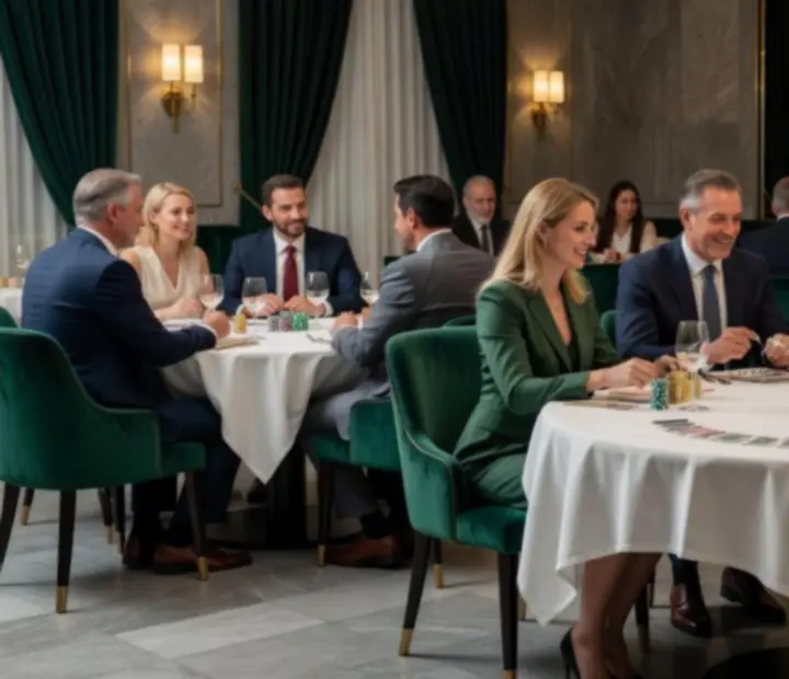 Elegancki stół restauracyjny z kartami do gry i wykwintnymi daniami podczas wieczoru pokerowego