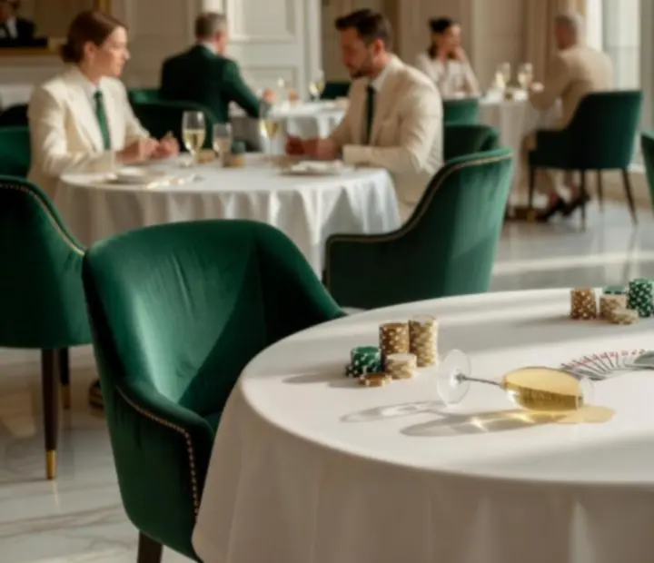 Jasne, eleganckie wnętrze restauracji przygotowane na wieczór pokerowy