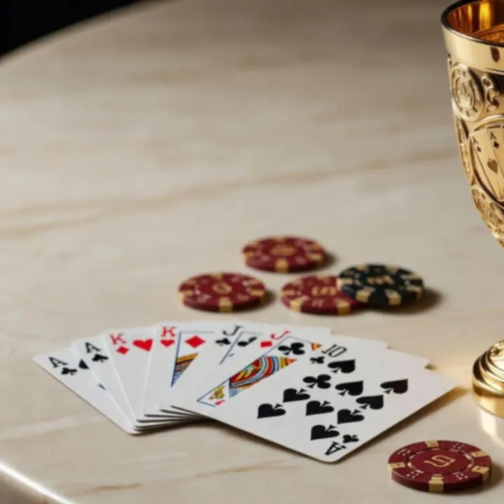 Elegancki puchar przy pokerowym stole w restauracji